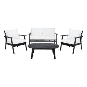 Safavieh Deacon 4 Pc Wood Living Set in Black / Beige
