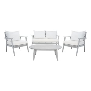 Safavieh Deacon 4 Pc Wood Living Set in Gray / Beige