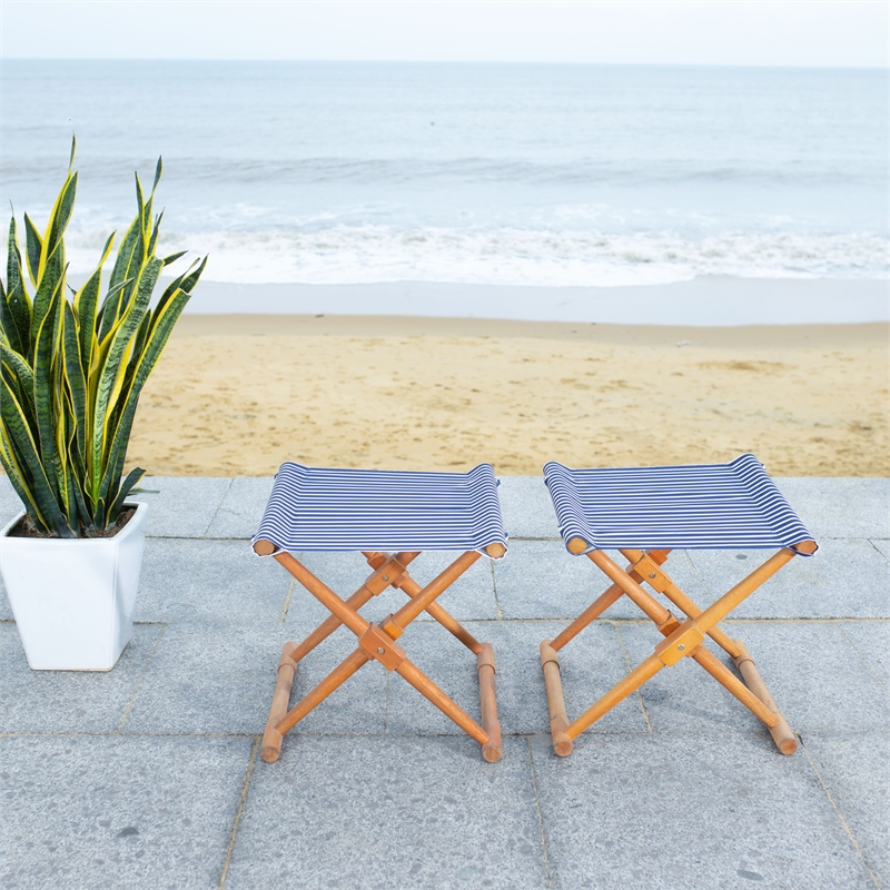 Safavieh Breanne Wood Stool in Natural / Navy