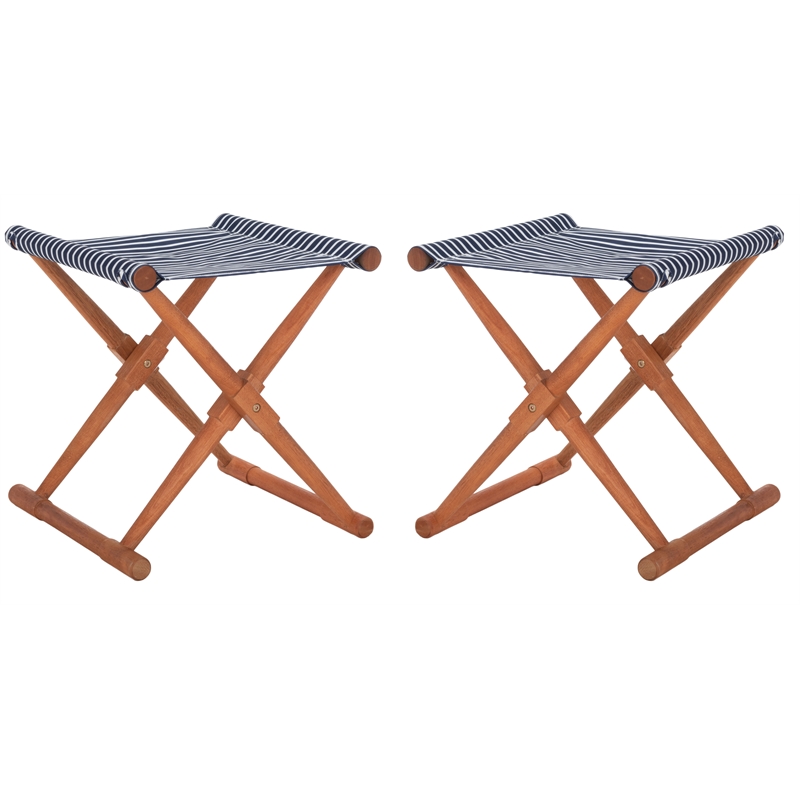 Safavieh Breanne Wood Stool in Natural / Navy