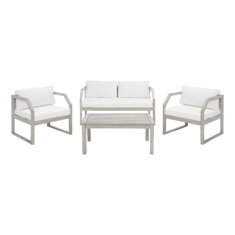 Safavieh Dren 4 Pc Wood and Fabric Living Set in Gray / Beige