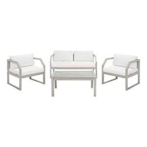 Safavieh Dren 4 Pc Wood and Fabric Living Set in Gray / Beige