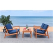 Safavieh Larence 4 Pc Wood and Fabric Living Set in Natural / Navy