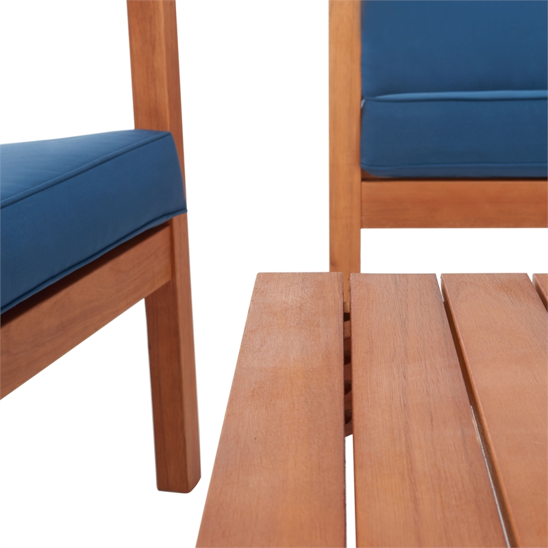 Safavieh Larence 4 Pc Wood and Fabric Living Set in Natural / Navy