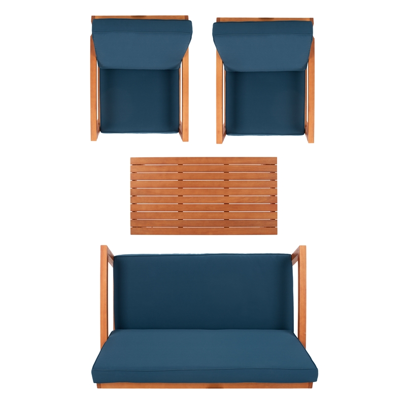 Safavieh Larence 4 Pc Wood and Fabric Living Set in Natural / Navy