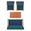 Safavieh Larence 4 Pc Wood and Fabric Living Set in Natural / Navy