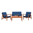 Safavieh Larence 4 Pc Wood and Fabric Living Set in Natural / Navy