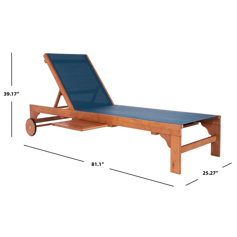 Safavieh Ralden Wood and Fabric Sunlounger in Natural / Navy