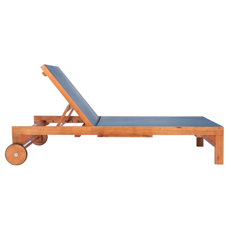 Safavieh Ralden Wood and Fabric Sunlounger in Natural / Navy