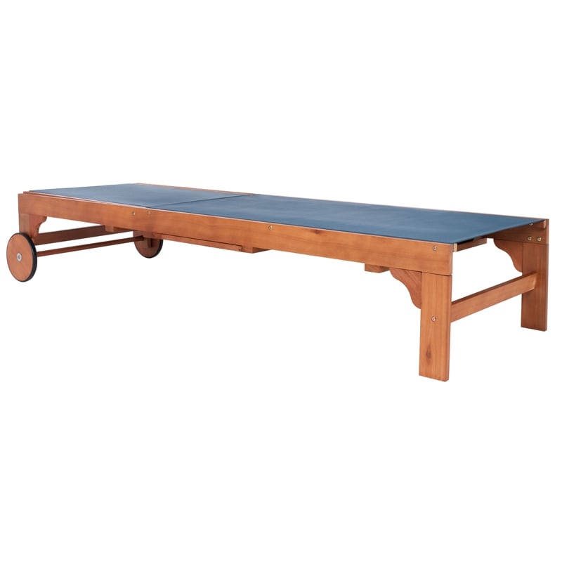 Safavieh Ralden Wood and Fabric Sunlounger in Natural / Navy