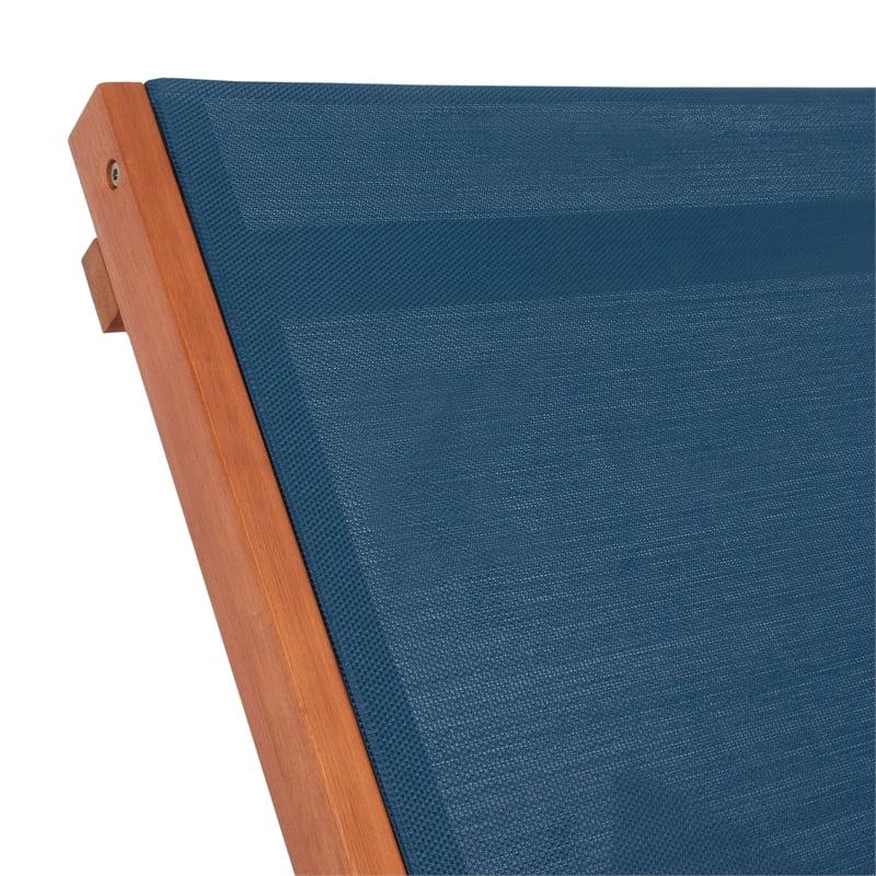 Safavieh Ralden Wood and Fabric Sunlounger in Natural / Navy