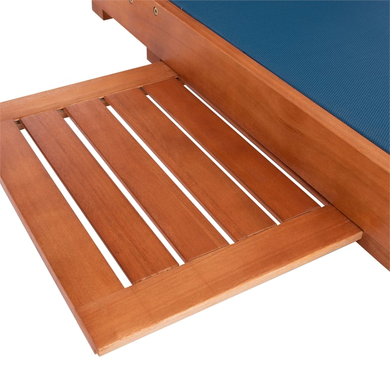 Safavieh Ralden Wood and Fabric Sunlounger in Natural / Navy