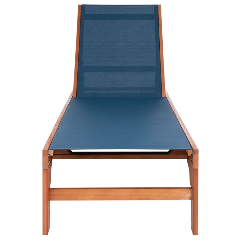Safavieh Ralden Wood and Fabric Sunlounger in Natural / Navy