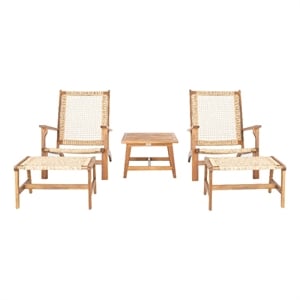 Safavieh Chantelle Wood and Fabric Living Set in Natural / Natural
