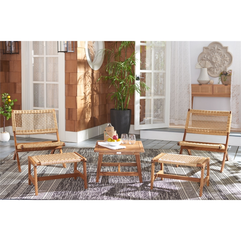 Safavieh Casella Wood and Fabric Living Set  in Natural / Natural