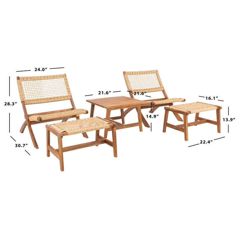 Safavieh Casella Wood and Fabric Living Set  in Natural / Natural