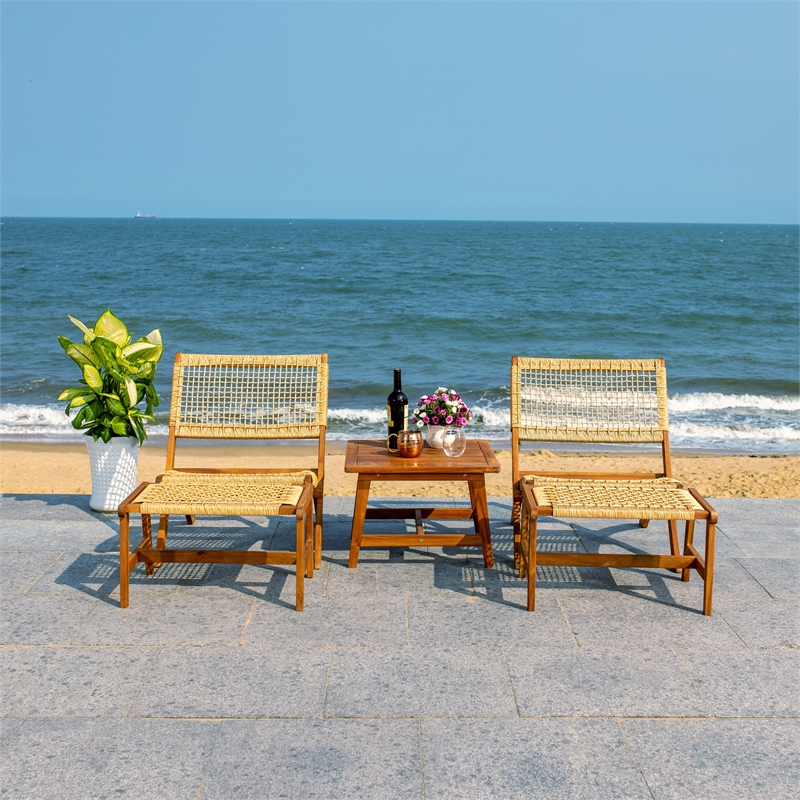 Safavieh Casella Wood and Fabric Living Set  in Natural / Natural