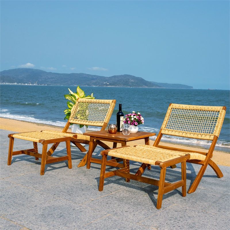Safavieh Casella Wood and Fabric Living Set  in Natural / Natural