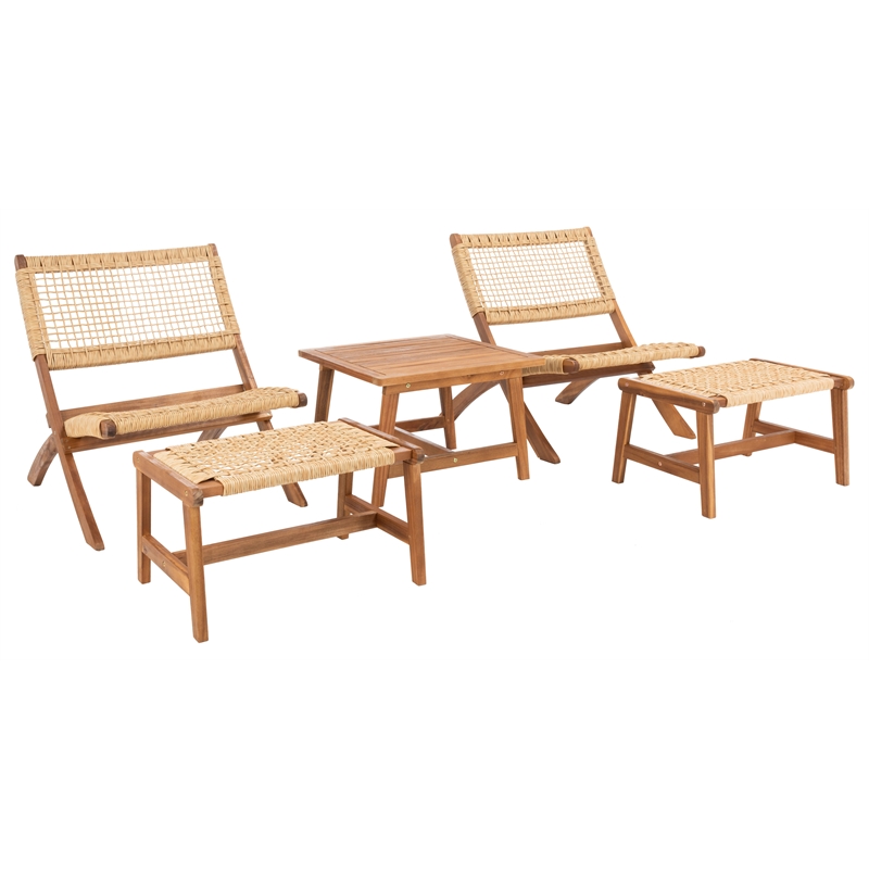 Safavieh Casella Wood and Fabric Living Set  in Natural / Natural