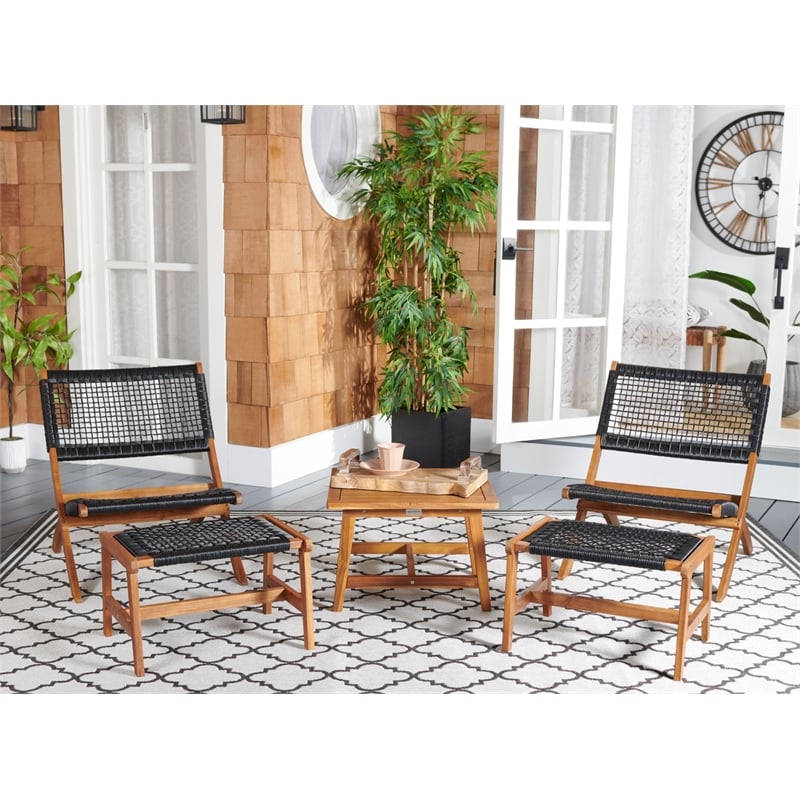 Safavieh Casella Wood and Fabric Living Set  in Natural / Black