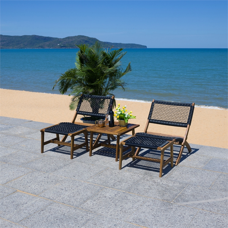 Safavieh Casella Wood and Fabric Living Set  in Natural / Black