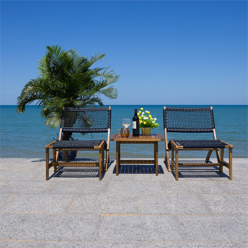 Safavieh Casella Wood and Fabric Living Set  in Natural / Black