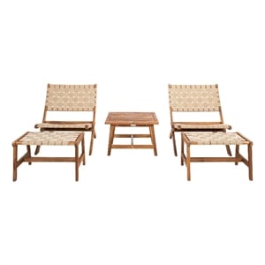 Safavieh Darryl Wood and Fabric Living Set in Natural / Natural