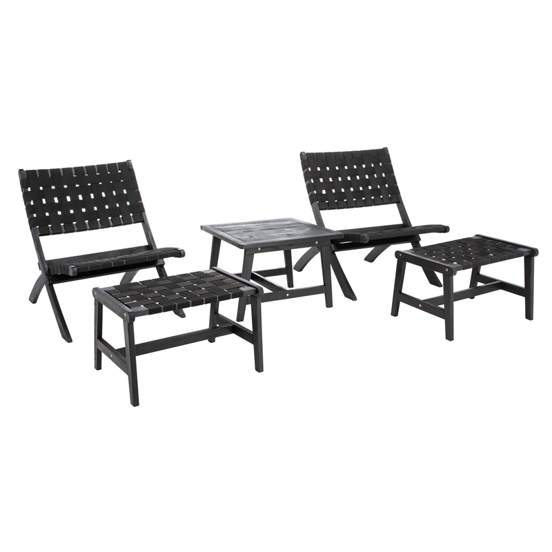 Safavieh Darryl Wood and Fabric Living Set in Black / Black