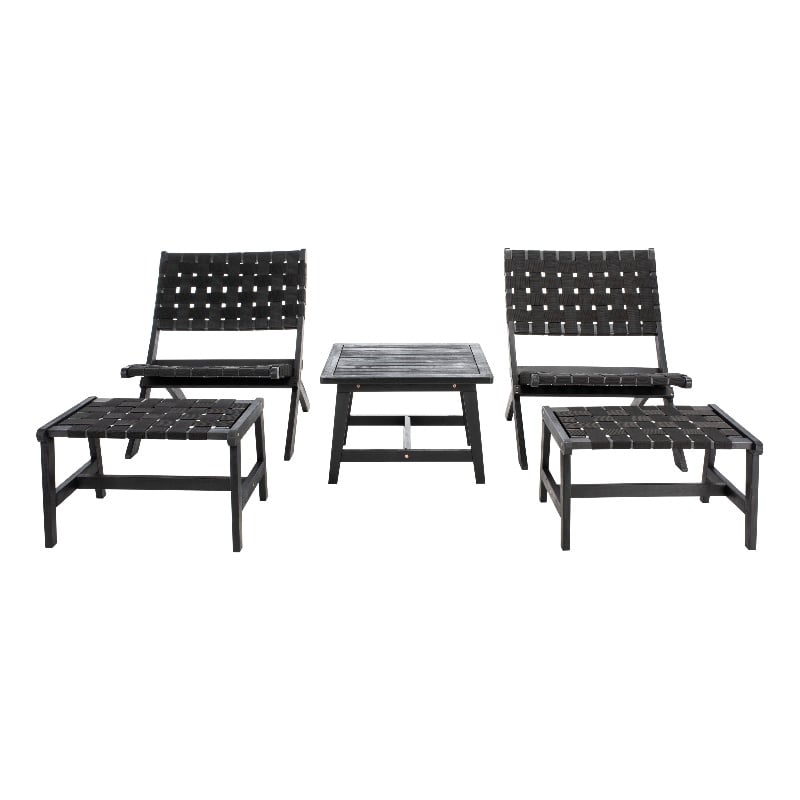 Safavieh Darryl Wood and Fabric Living Set in Black / Black