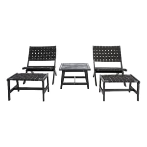Safavieh Darryl Wood and Fabric Living Set in Black / Black