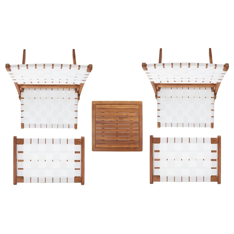 Safavieh Darryl Wood and Fabric Living Set in Natural / White