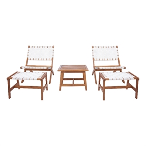 Safavieh Darryl Wood and Fabric Living Set in Natural / White