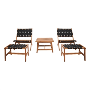 Safavieh Darryl Wood and Fabric Living Set in Natural / Black