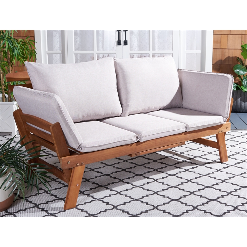 Safavieh Emely Wood Outdoor Daybed in Natural / Light Gray