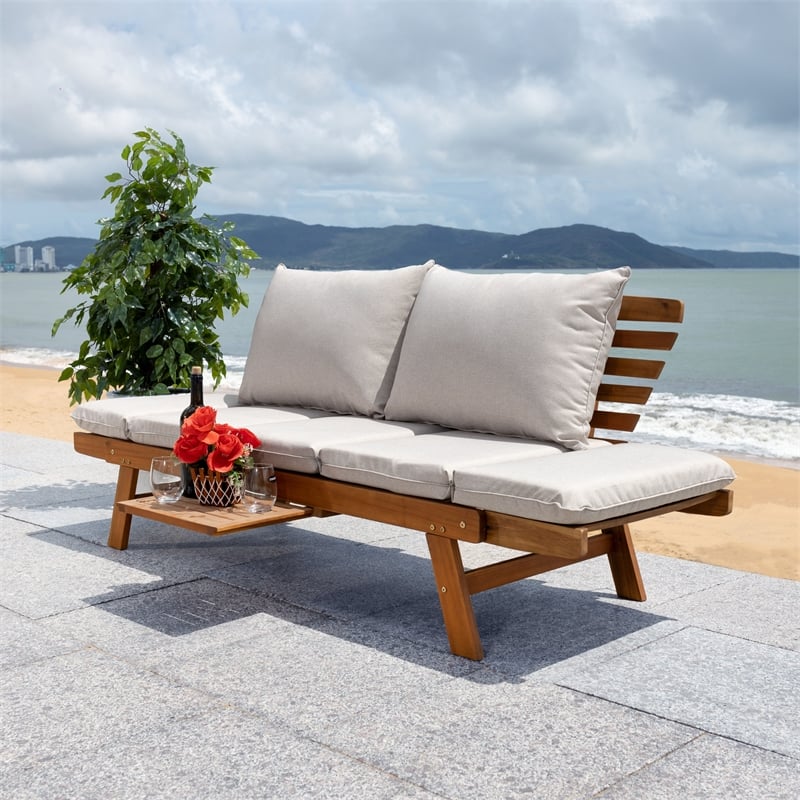 Safavieh Emely Wood Outdoor Daybed in Natural / Light Gray
