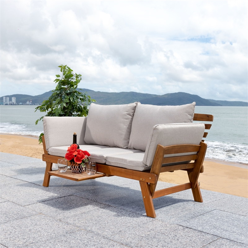Safavieh Emely Wood Outdoor Daybed in Natural / Light Gray