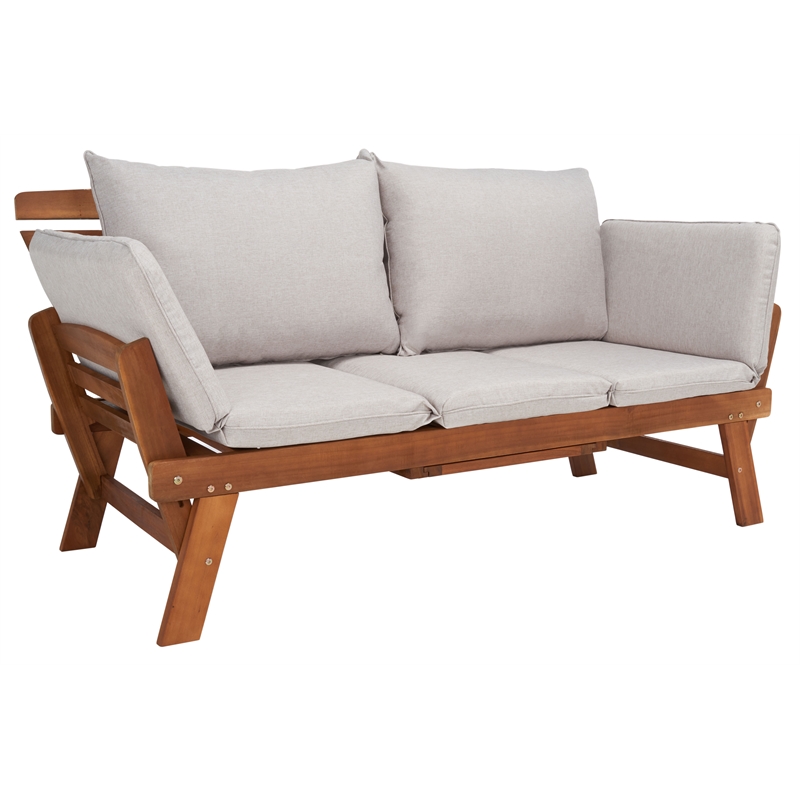 Safavieh Emely Wood Outdoor Daybed in Natural / Light Gray