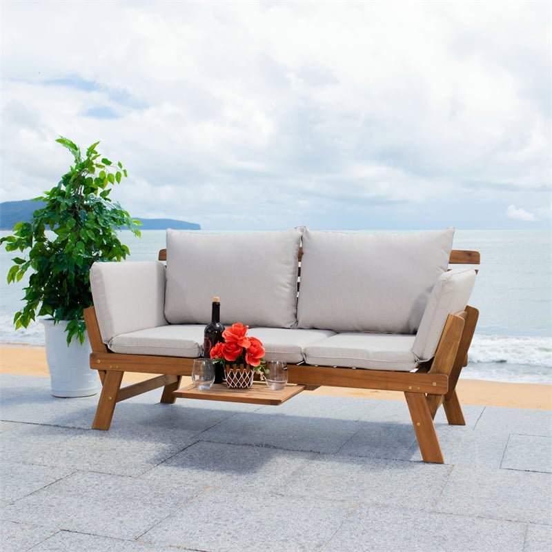 Safavieh Emely Wood Outdoor Daybed in Natural / Light Gray