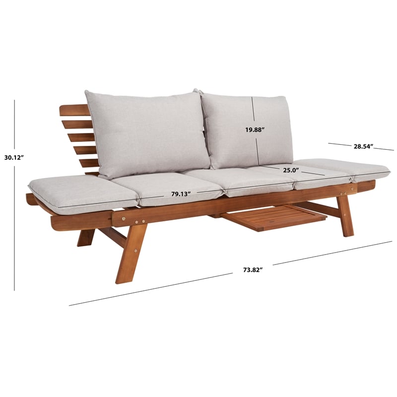 Safavieh Emely Wood Outdoor Daybed in Natural / Light Gray