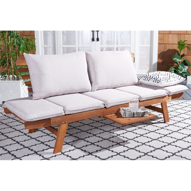 Safavieh Emely Wood Outdoor Daybed in Natural / Light Gray