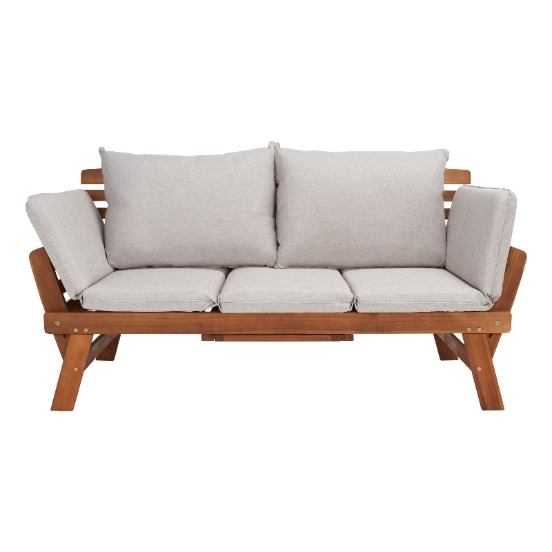 Safavieh Emely Wood Outdoor Daybed in Natural / Light Gray