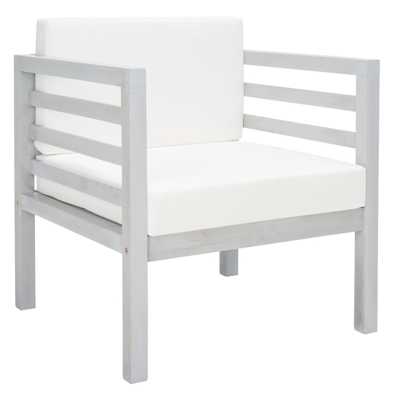 Safavieh Kinnell Wood Outdoor Armchair in Gray / Beige