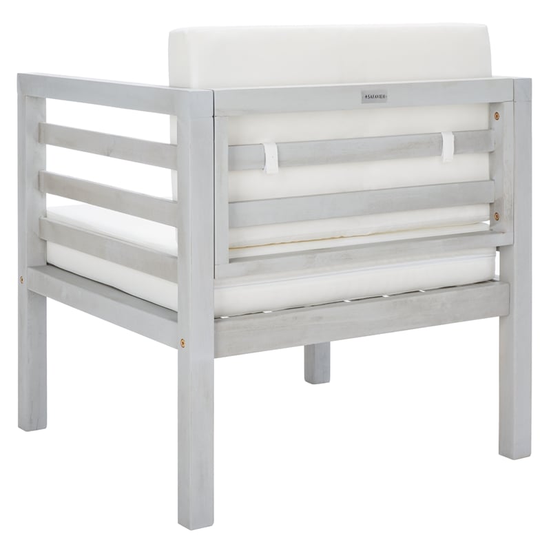 Safavieh Kinnell Wood Outdoor Armchair in Gray / Beige