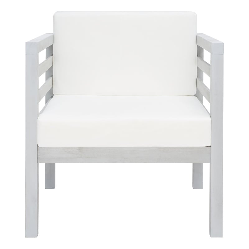 Safavieh Kinnell Wood Outdoor Armchair in Gray / Beige