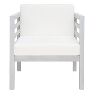 Safavieh Kinnell Wood Outdoor Armchair in Gray / Beige