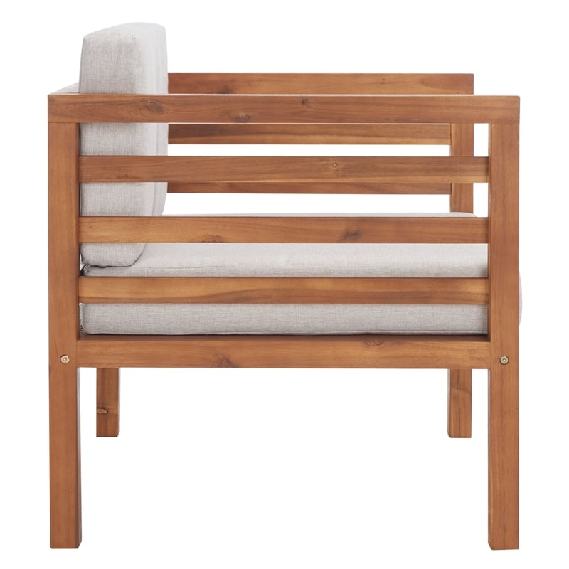Safavieh Kinnell Wood Outdoor Armchair in Natural / Light Gray