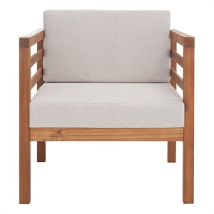 Safavieh Kinnell Wood Outdoor Armchair in Natural / Light Gray