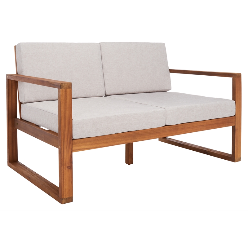 Safavieh Emiko Wood Outdoor Bench in Natural / Light Gray