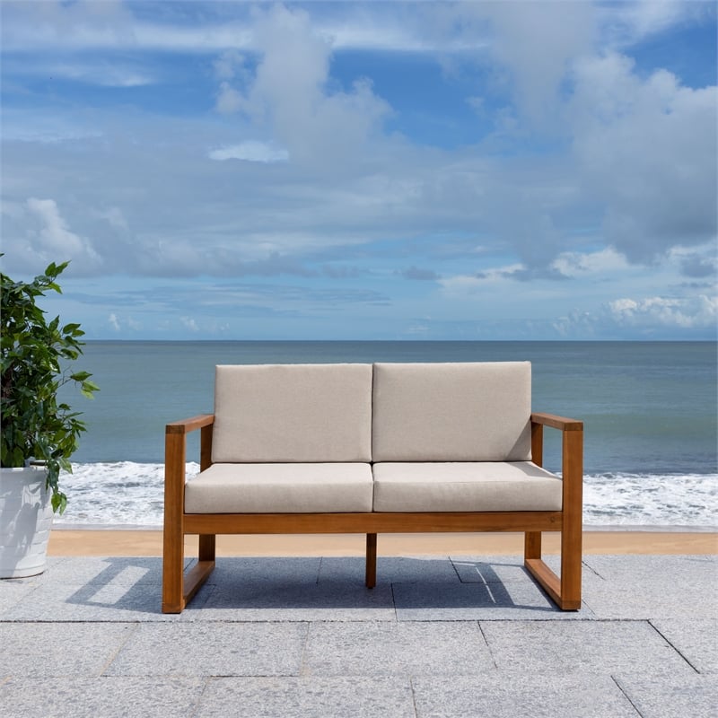 Safavieh Emiko Wood Outdoor Bench in Natural / Light Gray