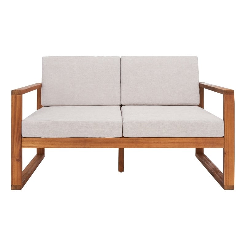 Safavieh Emiko Wood Outdoor Bench in Natural / Light Gray